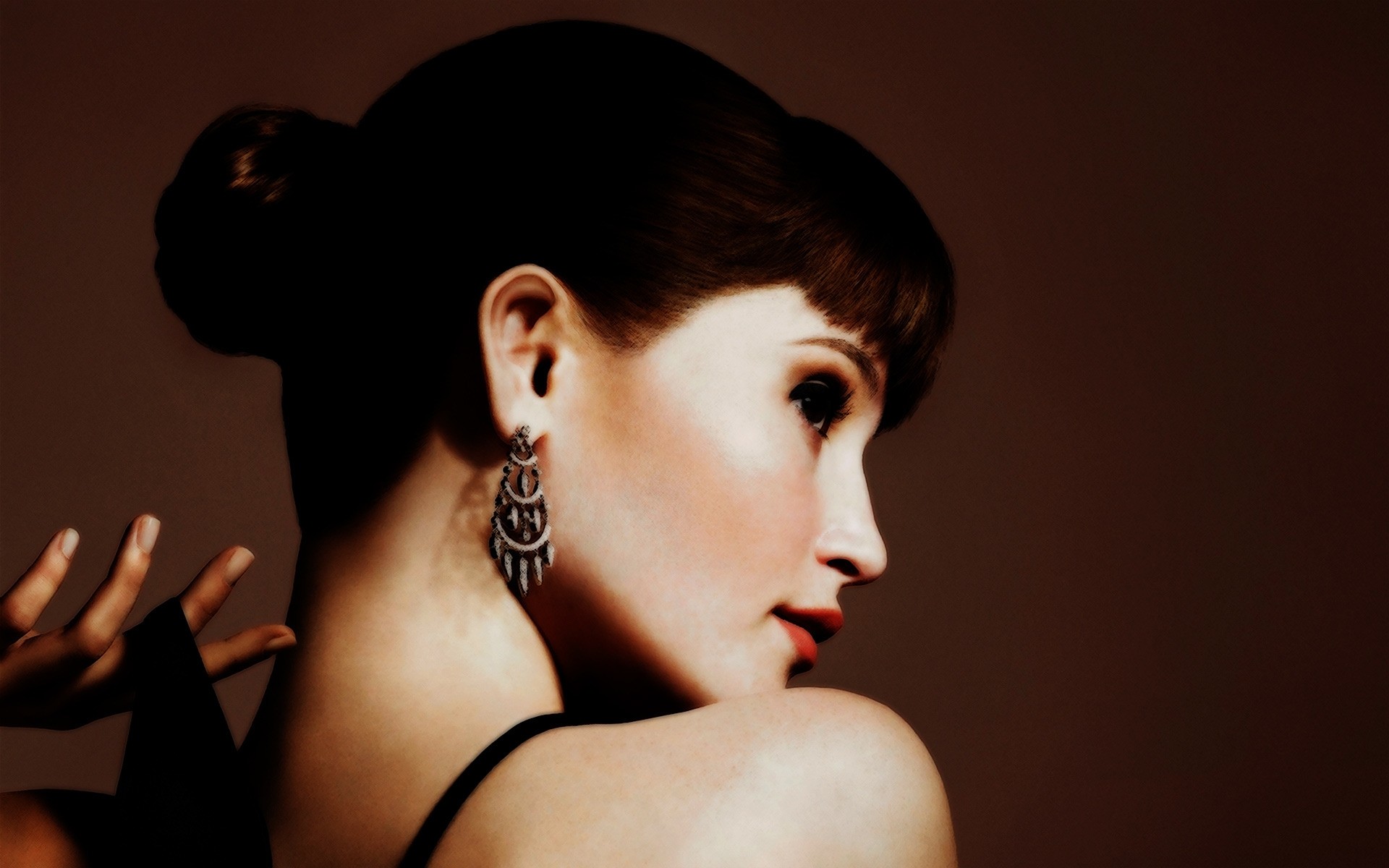 امرأة صورة فتاة الأزياء نموذج عارية بريق واحد مجوهرات العين الكبار الممثلة مثير الساخن