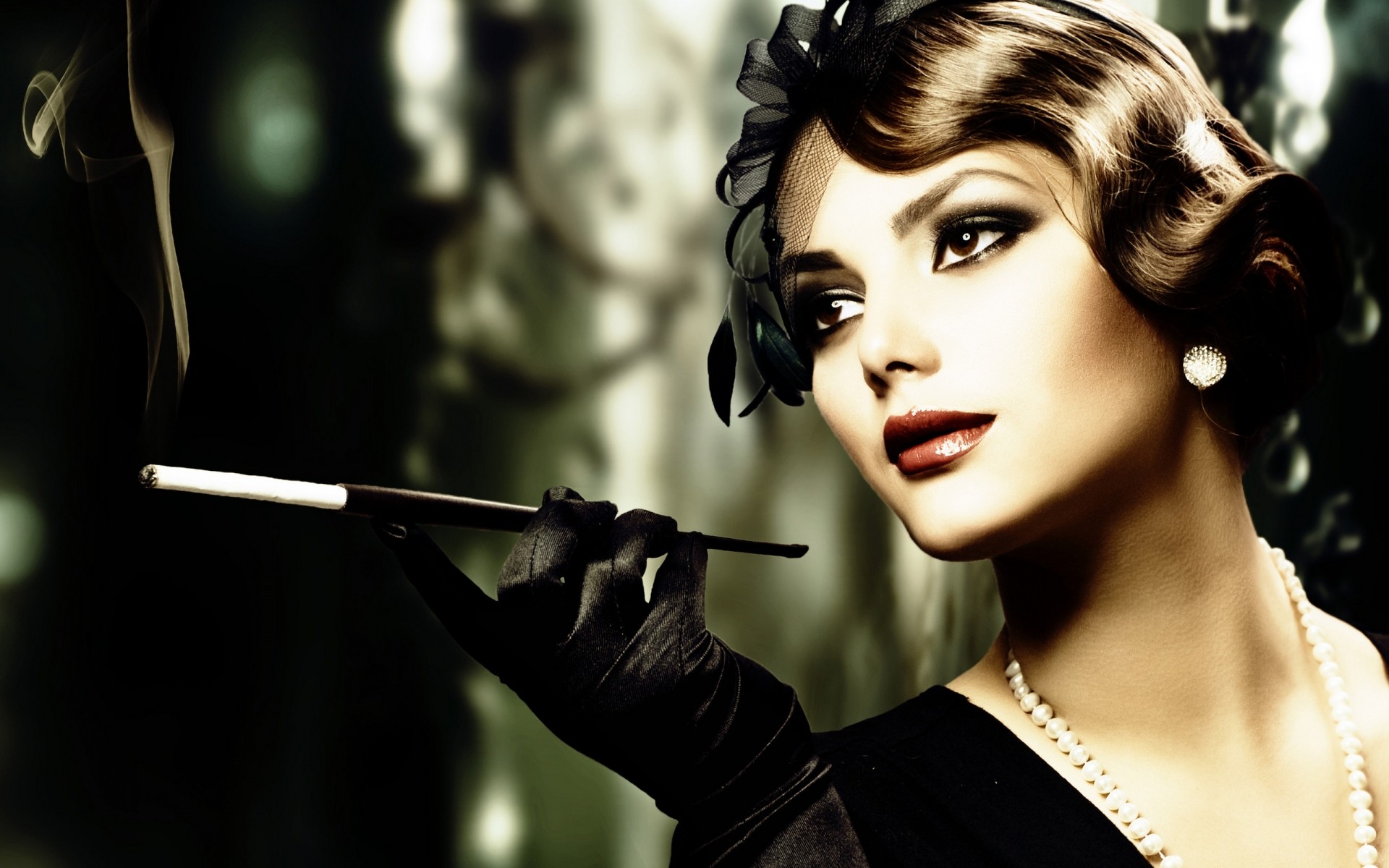 امرأة صورة أزياء فتاة نموذج واحد الكبار بريق خمر الدخان صور خلفية الرجعية