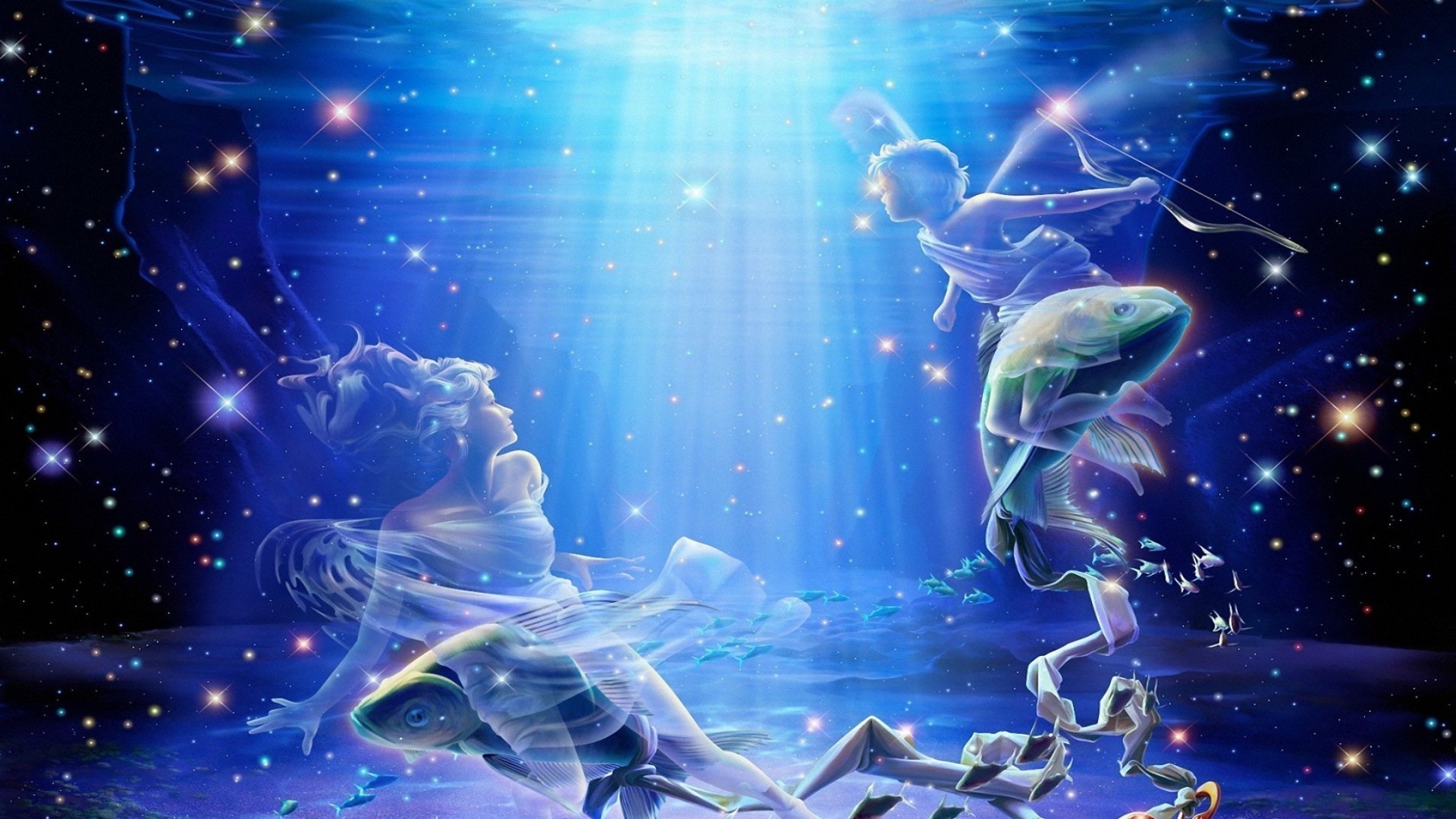 التوضيح العلوم حوض السمك مجردة الرسم السباحة تحت الماء سطح المكتب الحركة الفن المياه الخيال تصميم الخيال ضوء القمر ماجيك مستقبلية عميقة